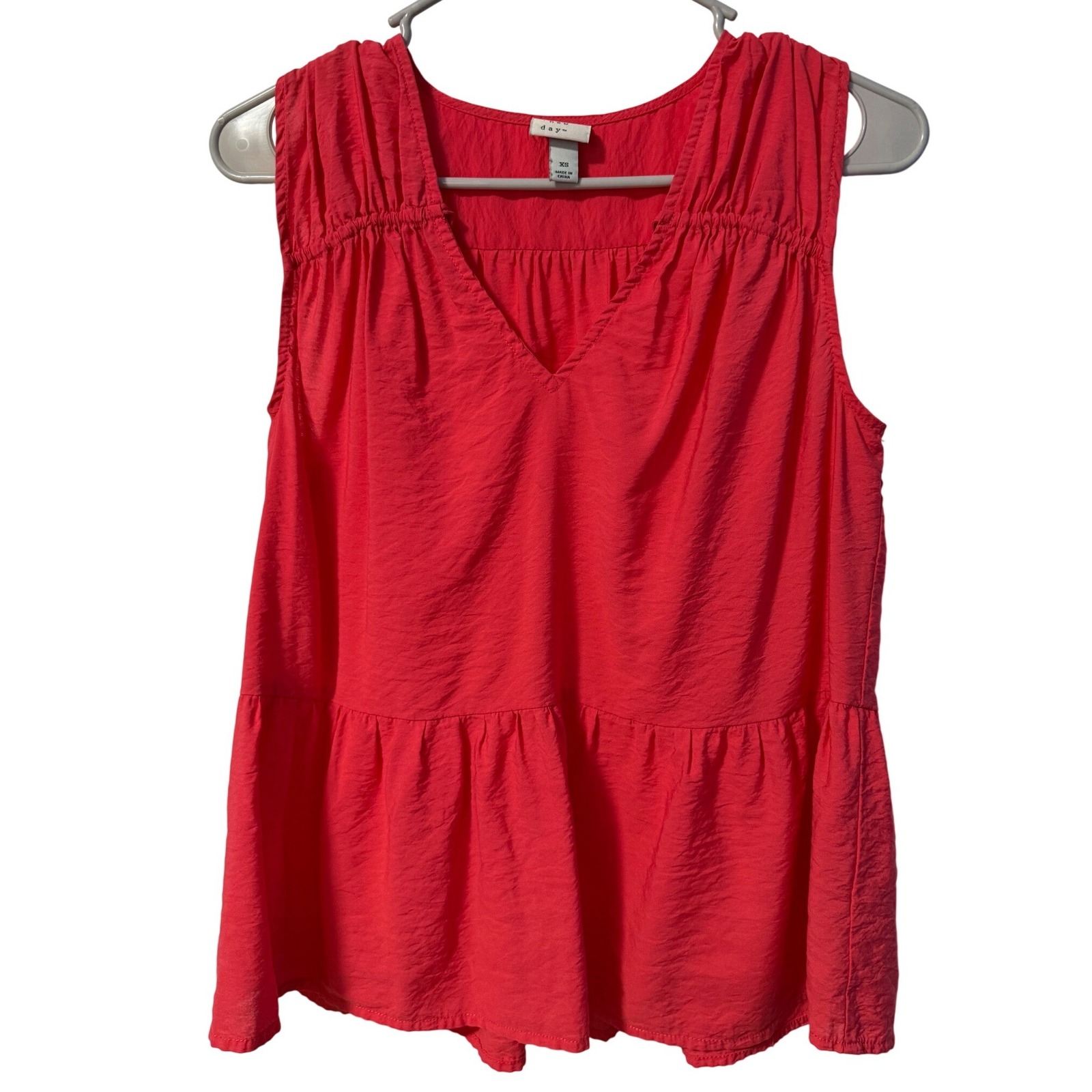 A New Day Peplum Top Womens Xs Coral Red V-Neck Sleeveless